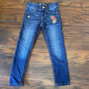 Embroidered Floral Fade Wash Blue Jean Stretch Jeggings for Girls XS 4-5
